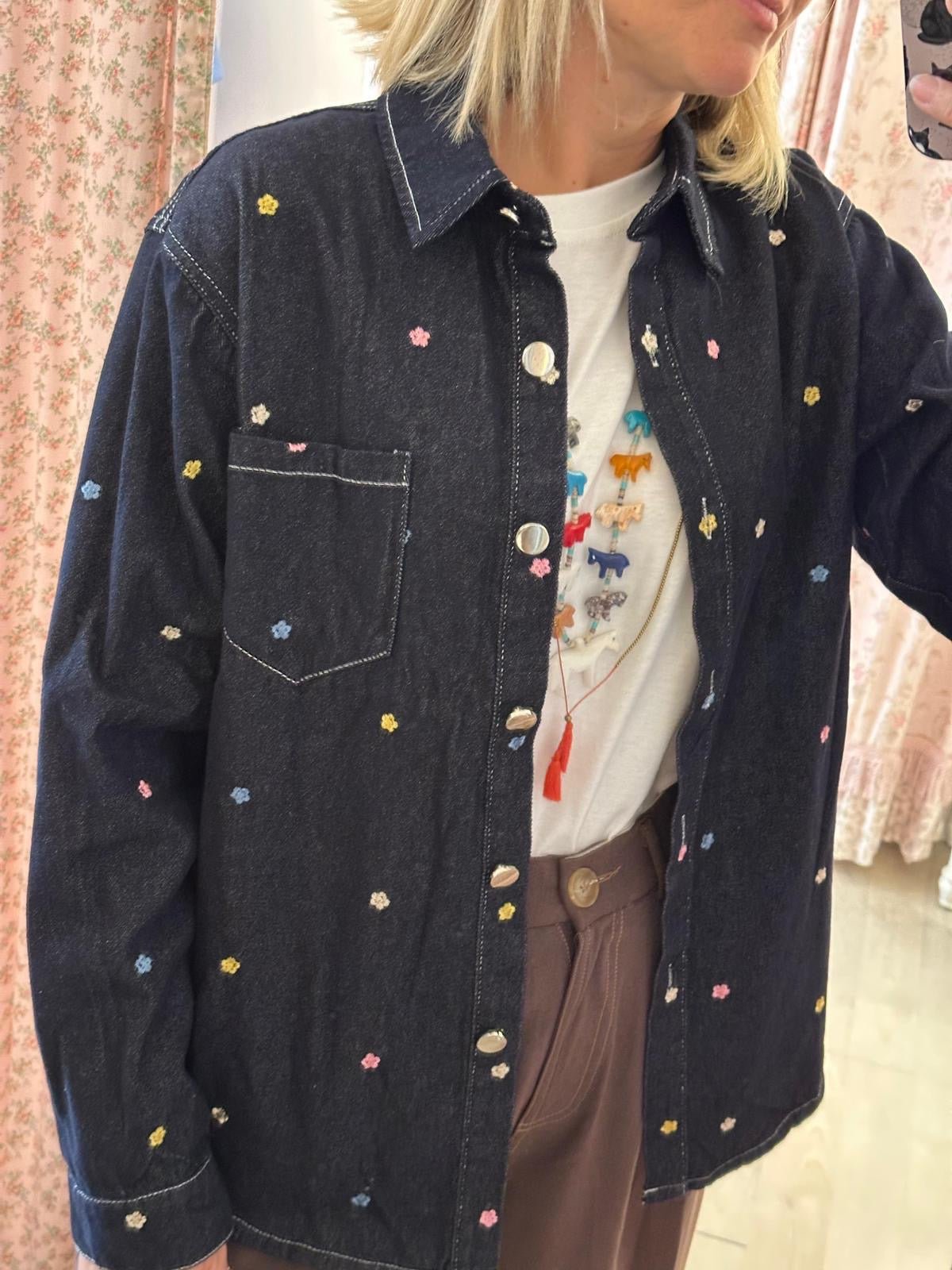 Camicia jeans ricamata blu - Carlo Deni