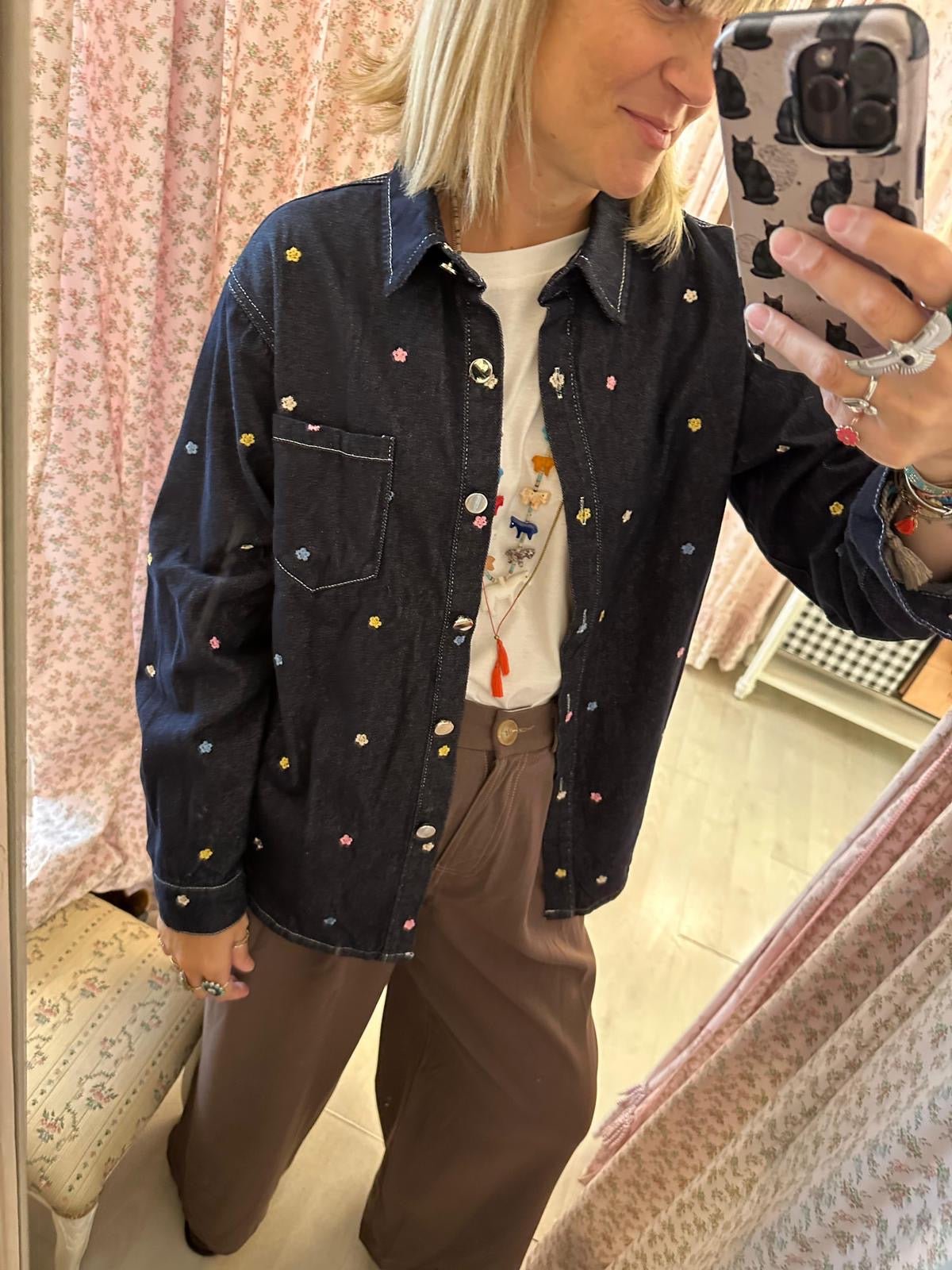 Camicia jeans ricamata blu - Carlo Deni