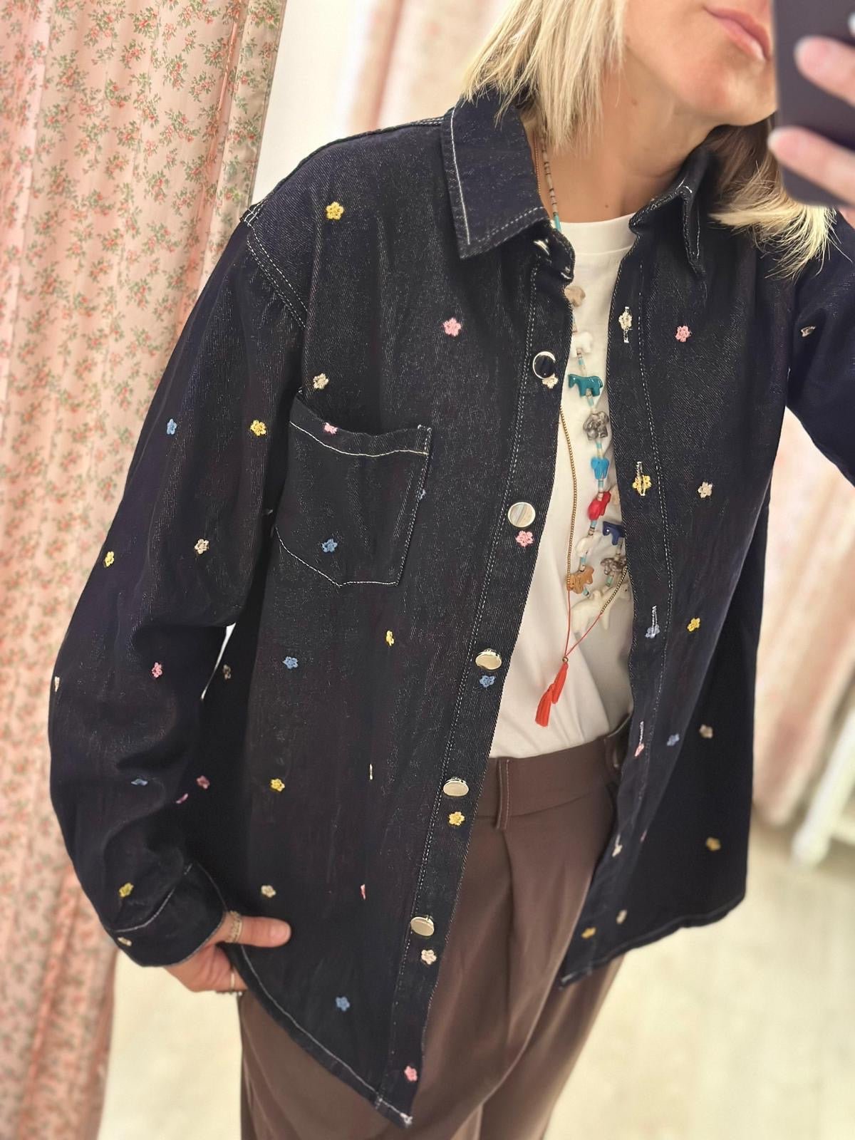 Camicia jeans ricamata blu - Carlo Deni