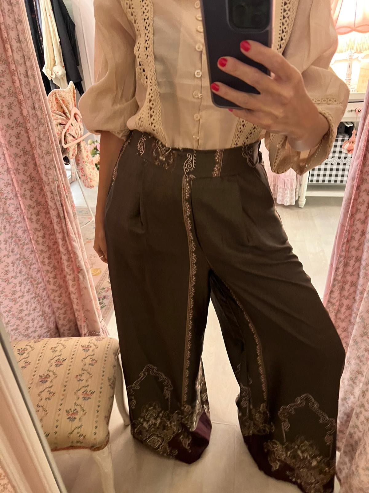Pantalone in raso fluido fantasia - Carlo Deni