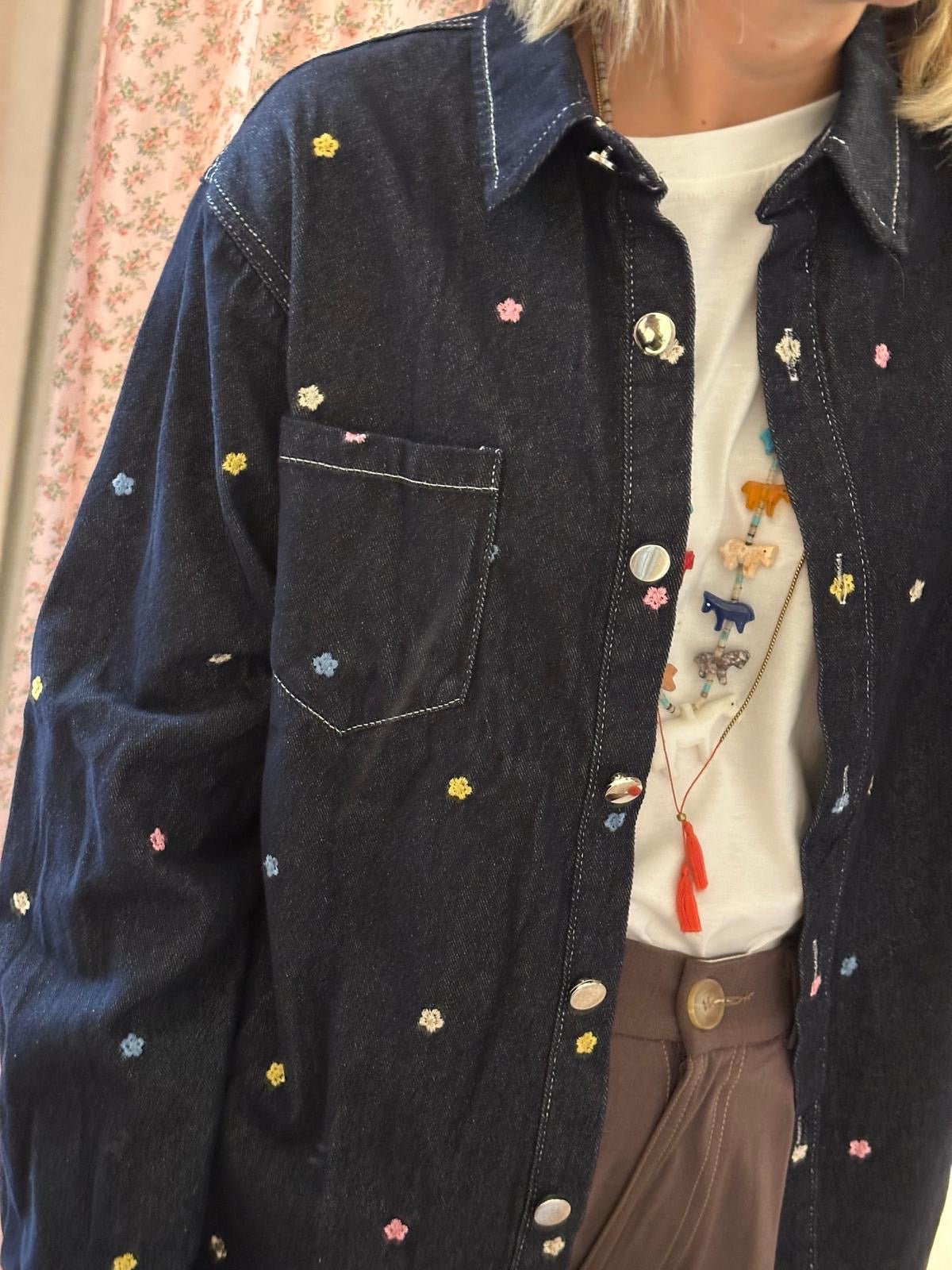 Camicia jeans ricamata blu - Carlo Deni