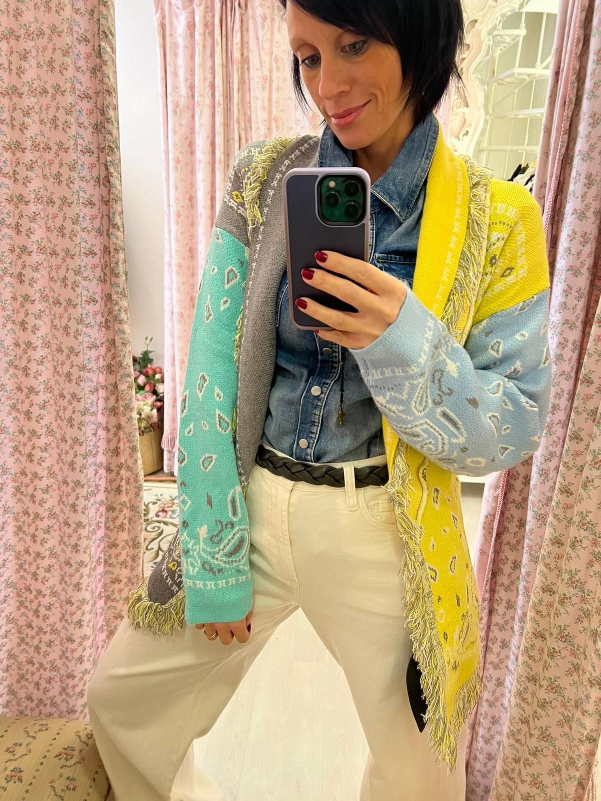 Cardigan Bandana giallo e azzurro - Carlo Deni