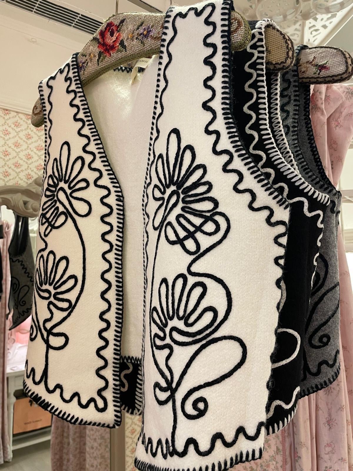 Gilet Boho bianco panna e nero - Carlo Deni